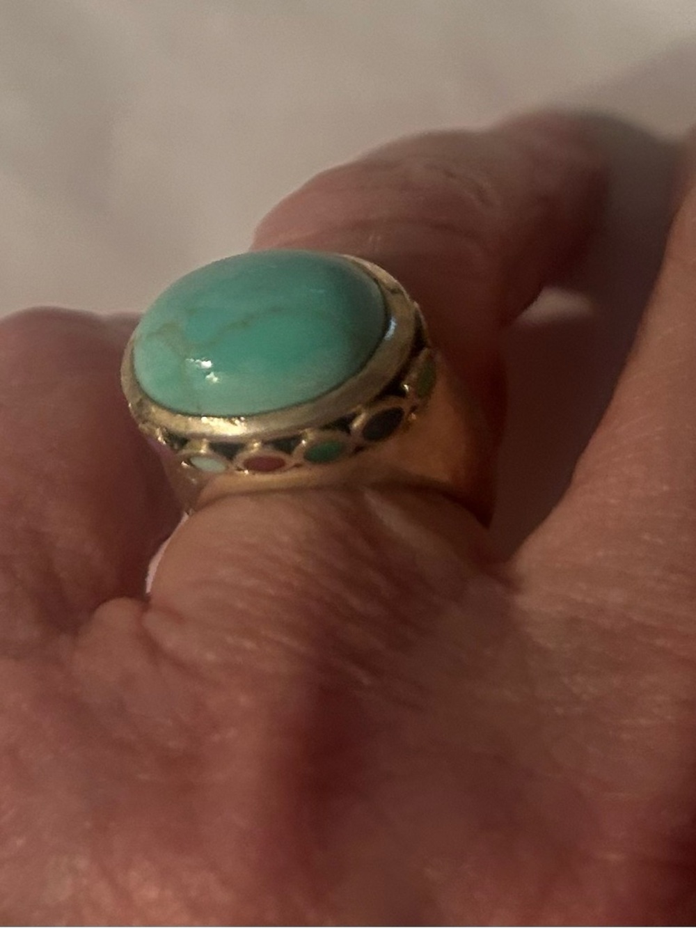 Stamped silver and genuine turquoise ring